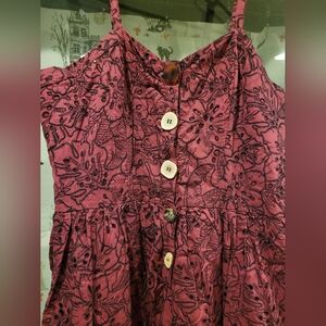 Adyson Parker Maroon Floral Embroidered Dress with Button Detail NWT